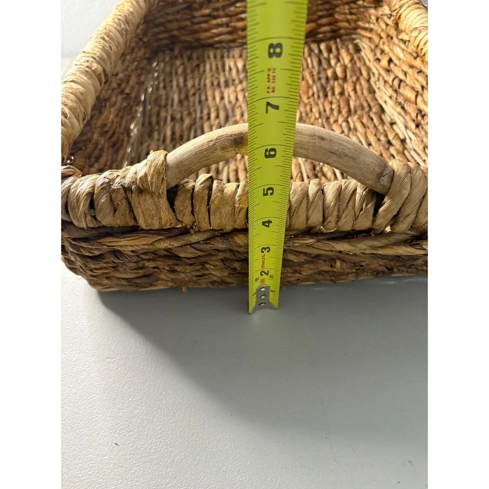 Natural‎ Woven Seagrass Tray Rectangular Basket with Wood Handles Brown 17x13